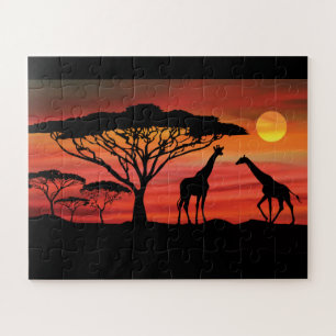 Giraffes in the Serengeti Sunset Jigsaw Puzzle