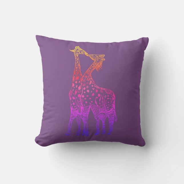 Giraffes Kiss colorful art  Throw Cushion (Front)