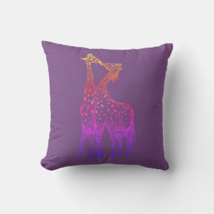 Giraffes Kiss colourful art  Throw Cushion
