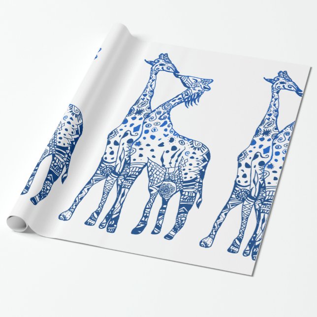 Giraffes Kiss Wrapping Paper (Unrolled)
