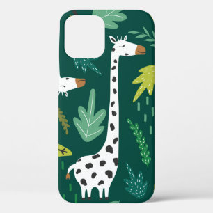 Giraffes, leaves, hand drawn backdrop. Colorful se iPhone 12 Case