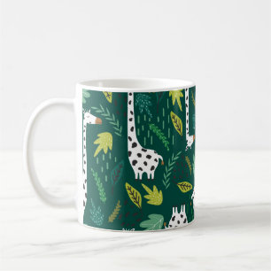 Giraffes, leaves, hand drawn backdrop. Colorful se Coffee Mug