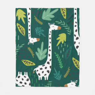Giraffes, leaves, hand drawn backdrop. Colourful s Fleece Blanket