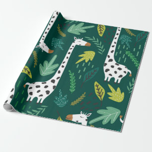 Giraffes, leaves, hand drawn backdrop. Colourful s Wrapping Paper