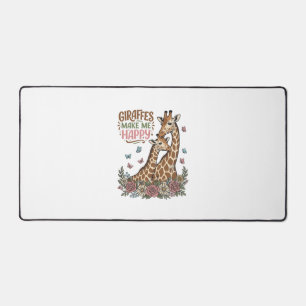 Giraffes Make Me Happy Vintage Floral Shirt Design Desk Mat