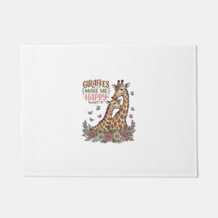 Giraffes Make Me Happy Vintage Floral Shirt Design Doormat