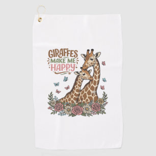 Giraffes Make Me Happy Vintage Floral Shirt Design Golf Towel