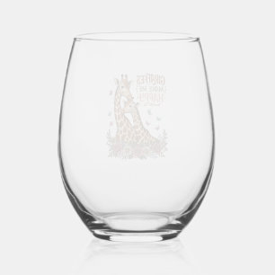 Giraffes Make Me Happy Vintage Floral Shirt Design Stemless Wine Glass