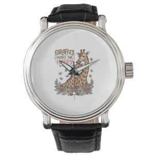 Giraffes Make Me Happy Vintage Floral Shirt Design Watch