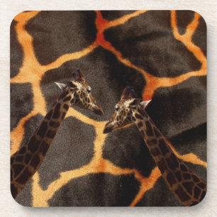 Giraffes On Exotic Giraffe Background, Coaster