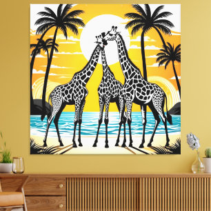 Giraffes on the Beach Canvas Print