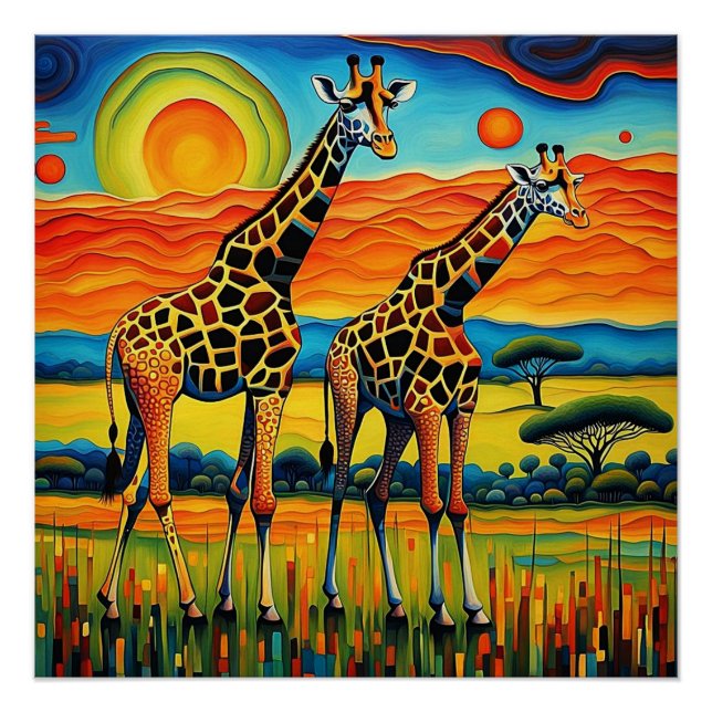 Giraffes on the Savannah Poster (Front)