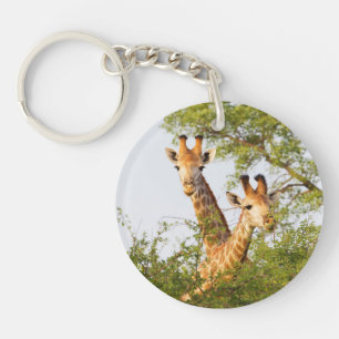 Giraffes Peeking Above Vegetation Key Ring