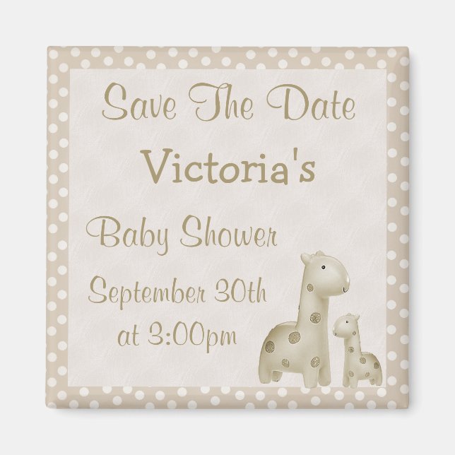 Giraffes Save the Date Neutral Baby Shower Magnet (Front)