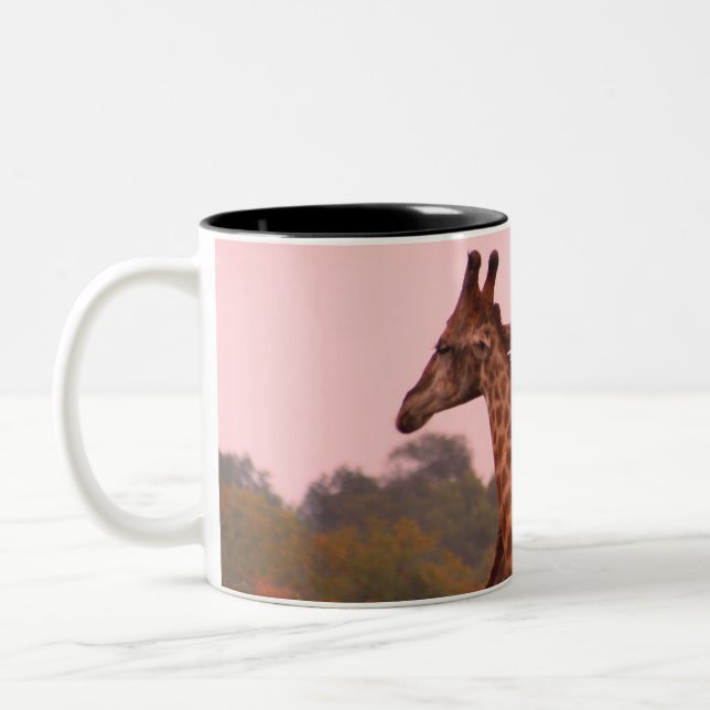 Giraffes with a pink sky  Two-Tone coffee mug (Left)