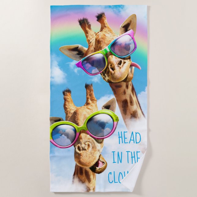 Giraffes With Sunglasses Beach Towel (Front)