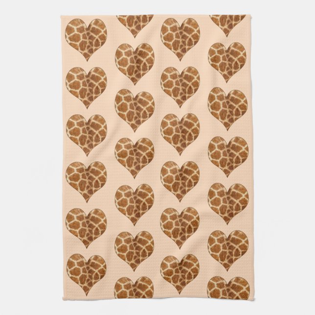 Giraffic Hearts Tiled Pattern Tea Towel (Vertical)