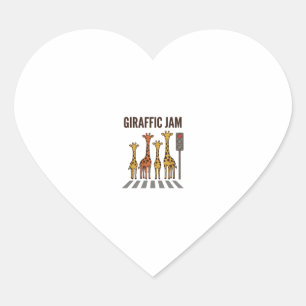 Giraffic Jam Funny Giraffe Crossing Vintage Vector Heart Sticker