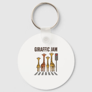 Giraffic Jam Funny Giraffe Crossing Vintage Vector Key Ring
