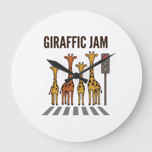 Giraffic Jam Funny Giraffe Crossing Vintage Vector Large Clock