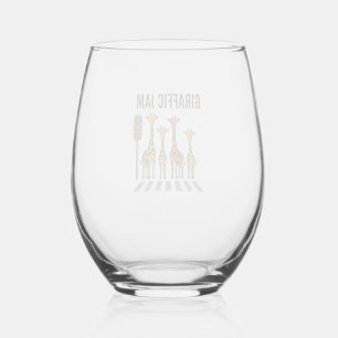 Giraffic Jam Funny Giraffe Crossing Vintage Vector Stemless Wine Glass