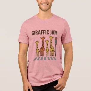 Giraffic Jam Funny Giraffe Crossing Vintage Vector Tri-Blend Shirt