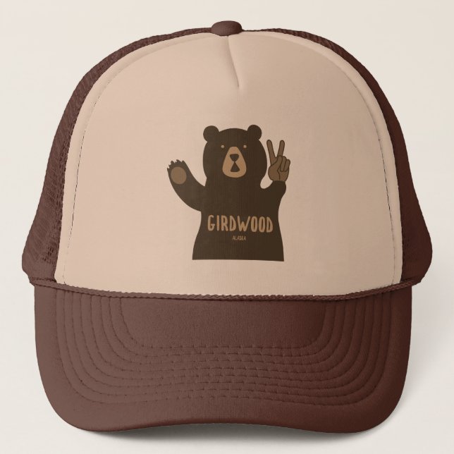 Girdwood Alaska Peace Bear Trucker Hat (Front)