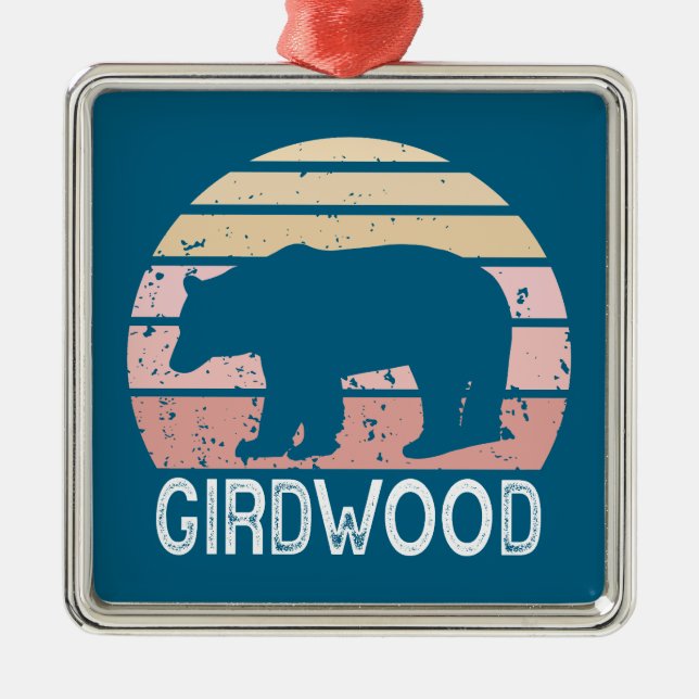 Girdwood Alaska Retro Bear Metal Tree Decoration (Front)