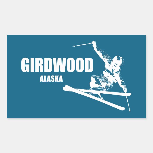 Girdwood Alaska Skier Rectangular Sticker (Front)