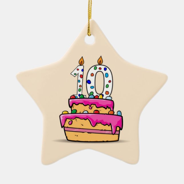 Girl 10th Birthday, 10 on Sweet Pink Cake Ceramic Tree Decoration (Front)