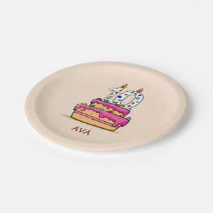 Girl 10th Birthday, 10 on Sweet Pink Cake Paper Plate