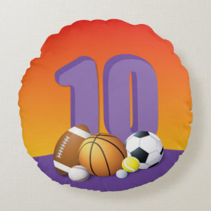 Girl 10th Birthday Sports Balls Round Cushion