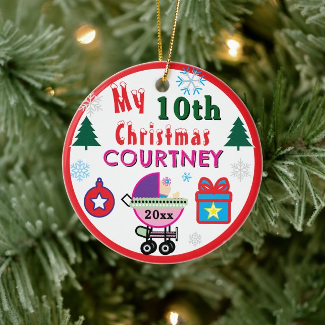 Girl 10th Christmas Doll Carriage Trees Any Age Ceramic Tree Decoration (Tree)