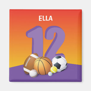 Girl 12th Birthday Sports Balls Magnet