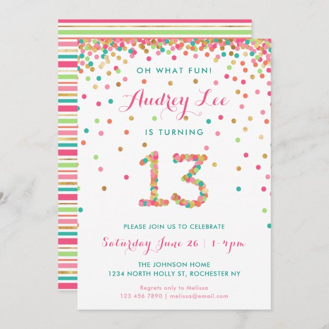 Girl 13th Birthday Invitation thirteenth birthday (Front/Back)