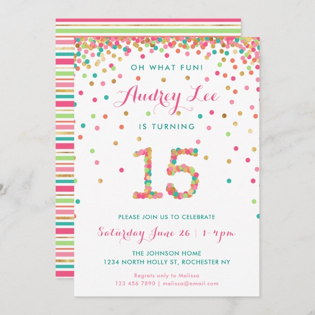 Girl 15th Birthday Invitation fifteenth birthday (Front/Back)