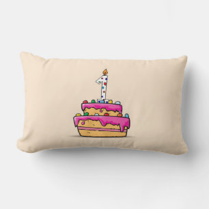 Girl 1st Birthday, 1 on Sweet Pink Cake Lumbar Cushion