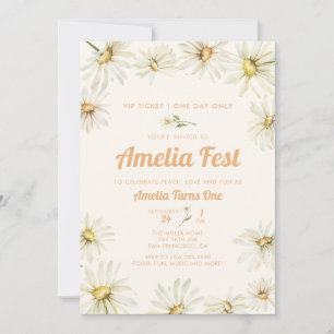 Girl 1st Birthday Daisy Birthday Invitations