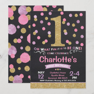 Girl 1st Birthday Invitation Pink & Gold Confetti