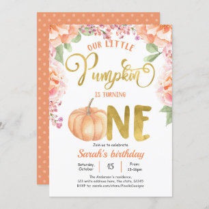 Girl 1st birthday, Little Pumpkin Autumn First Invitation