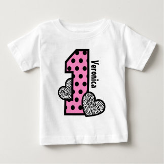 GIRL 1st Birthday PINK Polka Dots Zebra Hearts Baby T-Shirt
