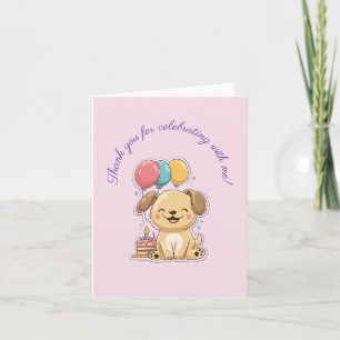 Girl 1st Birthday, Puppy, Folded Thank You Card