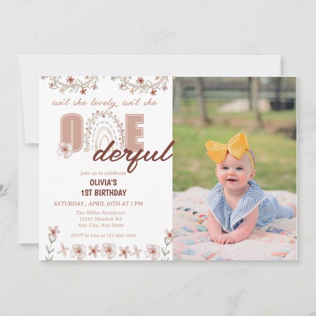 Girl 1st Birthday | Rainbow Boho Invitation (Front)