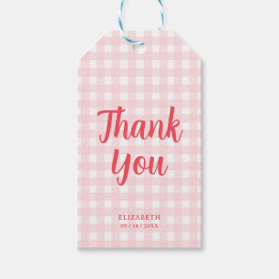 Girl 1st Birthday Strawberry Gingham Thank You Gift Tags