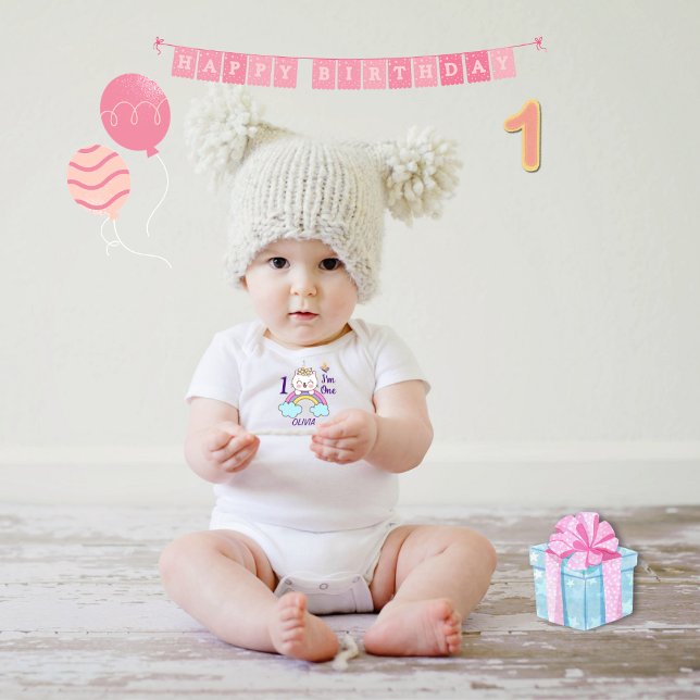 Girl 1st Birthday Unicorn Cat Birthday Baby Girl Bodysuit (Creator Uploaded)