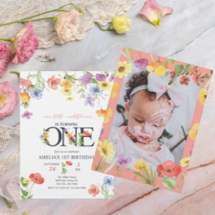 Girl 1st Birthday Wildflower Invitations