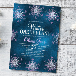 Girl 1st birthday Winter Onederland snowflakes  Invitation