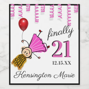Girl 21st Birthday Party Sparkling Wine or Wine Label