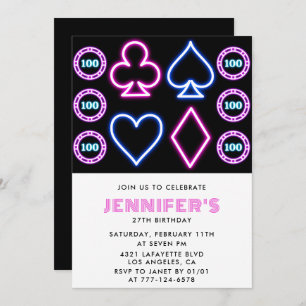 Girl 27th birthday invitations Casino theme Poker