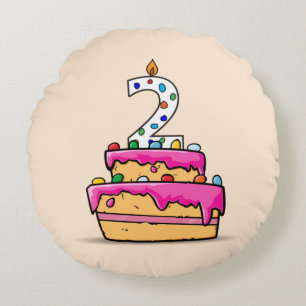Girl 2nd Birthday, 2 on Sweet Pink Cake Round Cushion